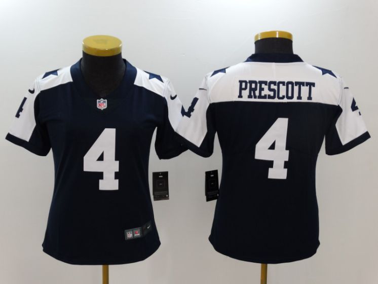Women Dallas Cowboys 4 Prescott Blue Thanksgiving Nike Vapor Untouchable Limited NFL Jerseys